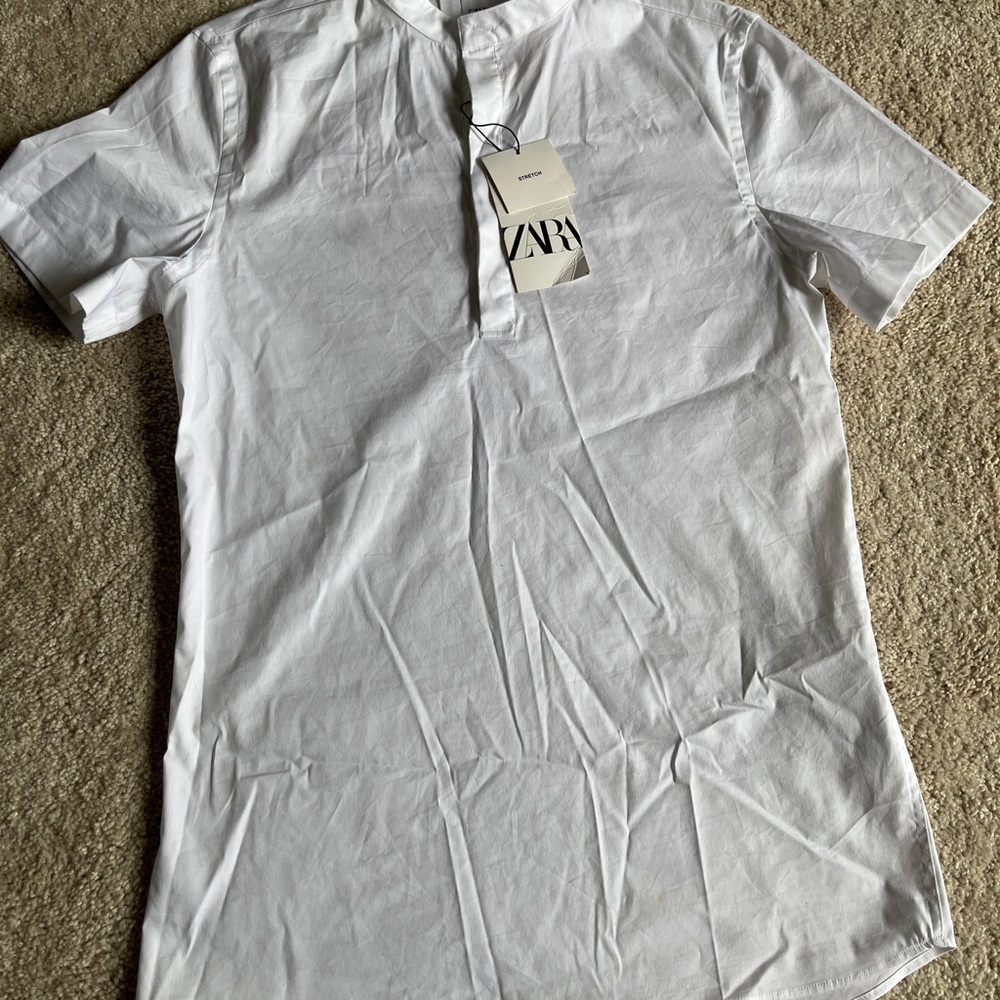 NWT Men’s White Zara Short Sleeve Button Up Shirt